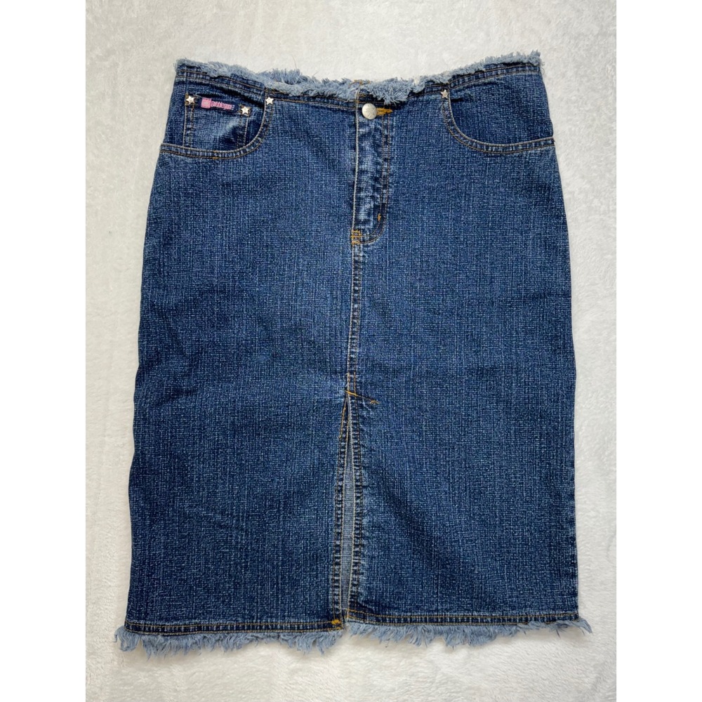 Bubblegum American Flavour Y2K Denim Midi Skirt Dark Wash Raw Hem Size 9